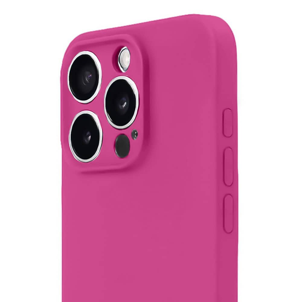 Etui do iPhone 16 Pro Max silikonowe z mikrofibrą soft touch z osłoną na aparat, malinowe