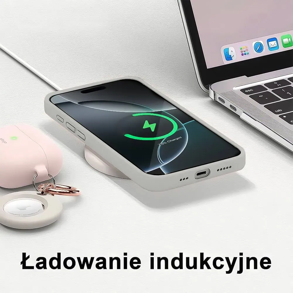 Etui do iPhone 16 Pro Max silikonowe z mikrofibrą soft touch z osłoną na aparat, vintage beż