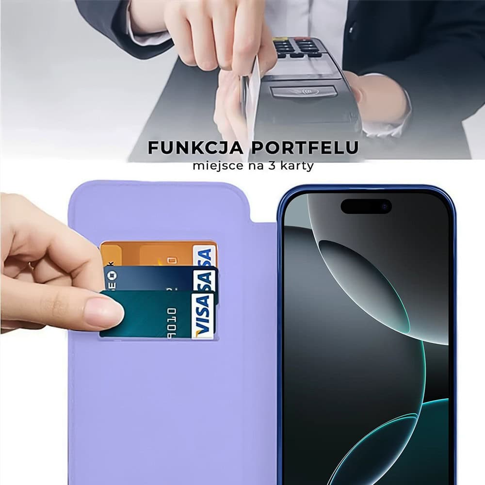 Etui do iPhone 16 Pro typu książka Book Magsafe Lens Protect, z klapką, błękitne (OUTLET)