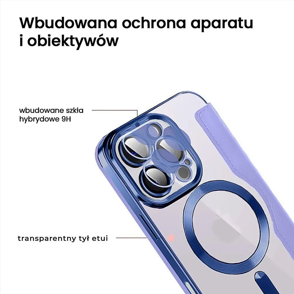 Etui do iPhone 16 Pro typu książka Book Magsafe Lens Protect, z klapką, błękitne (OUTLET)