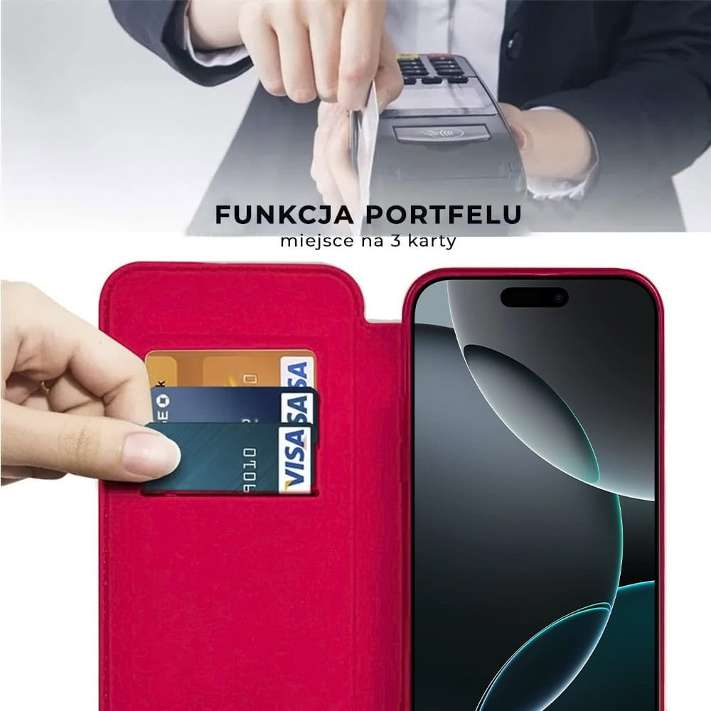 Etui do iPhone 16 Pro typu książka Book Magsafe Lens Protect, z klapką, czerwone (OUTLET)