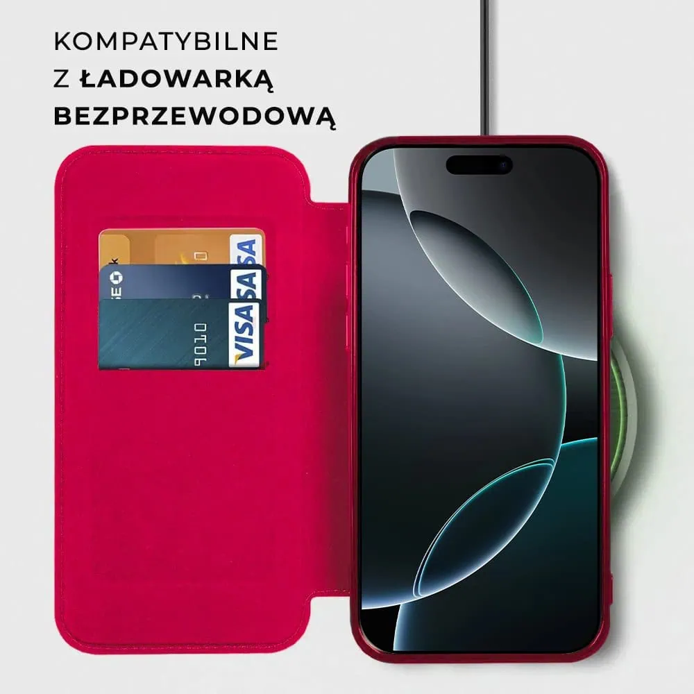 Etui do iPhone 16 Pro typu książka Book Magsafe Lens Protect, z klapką, czerwone (OUTLET)