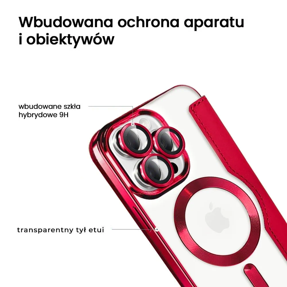 Etui do iPhone 16 Pro typu książka Book Magsafe Lens Protect, z klapką, czerwone (OUTLET)