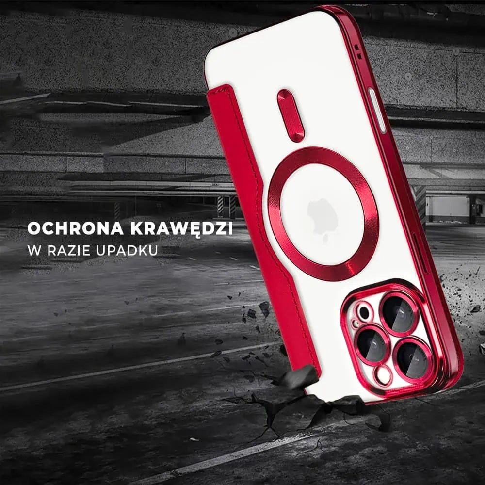 Etui do iPhone 16 Pro typu książka Book Magsafe Lens Protect, z klapką, czerwone (OUTLET)