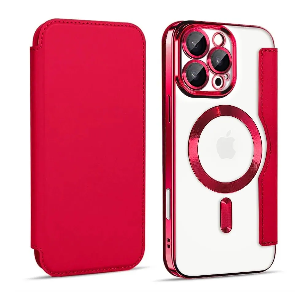 Etui do iPhone 16 Pro typu książka Book Magsafe Lens Protect, z klapką, czerwone (OUTLET)