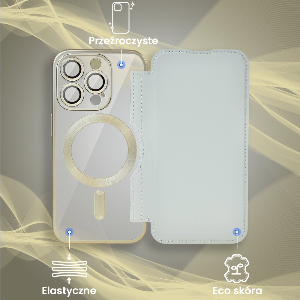 Etui do iPhone 16 Pro typu książka Book Magsafe Lens Protect, z klapką, tytanowe (OUTLET)