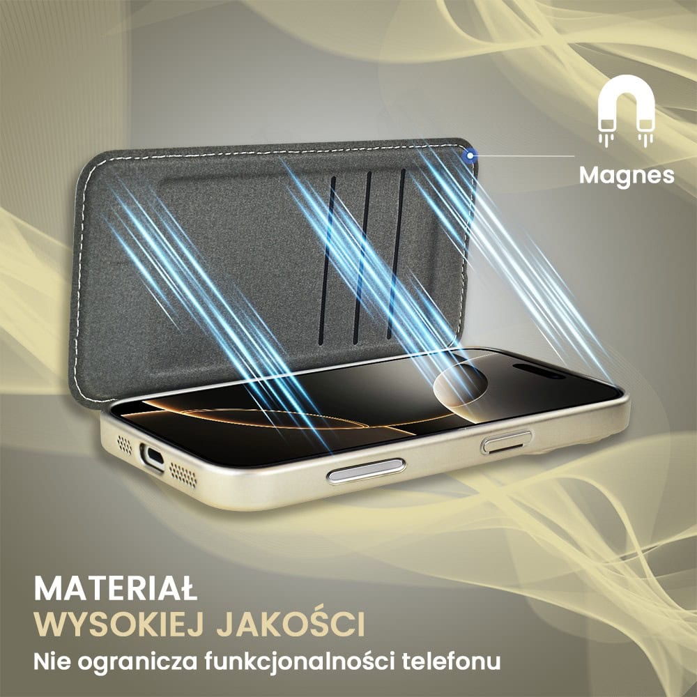 Etui do iPhone 16 Pro typu książka Book Magsafe Lens Protect, z klapką, tytanowe (OUTLET)