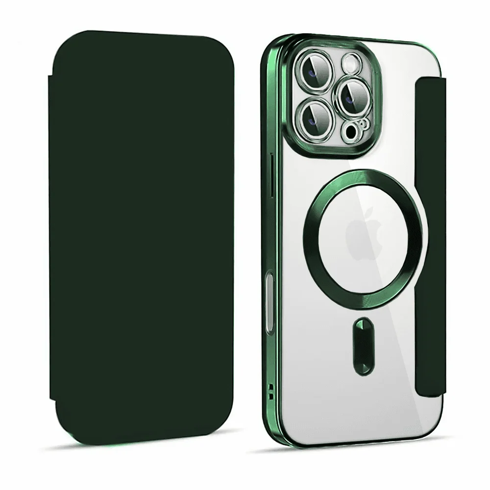 Etui do iPhone 16 Pro typu książka Book Magsafe Lens Protect, z klapką, zielone (OUTLET)