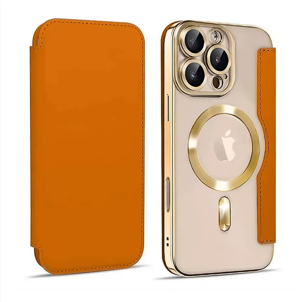 Etui do iPhone 16 Pro Max typu książka Book Magsafe Lens Protect, z klapką, złote (OUTLET)