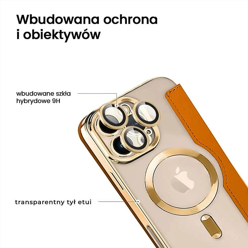 Etui do iPhone 16 Pro Max typu książka Book Magsafe Lens Protect, z klapką, złote (OUTLET)