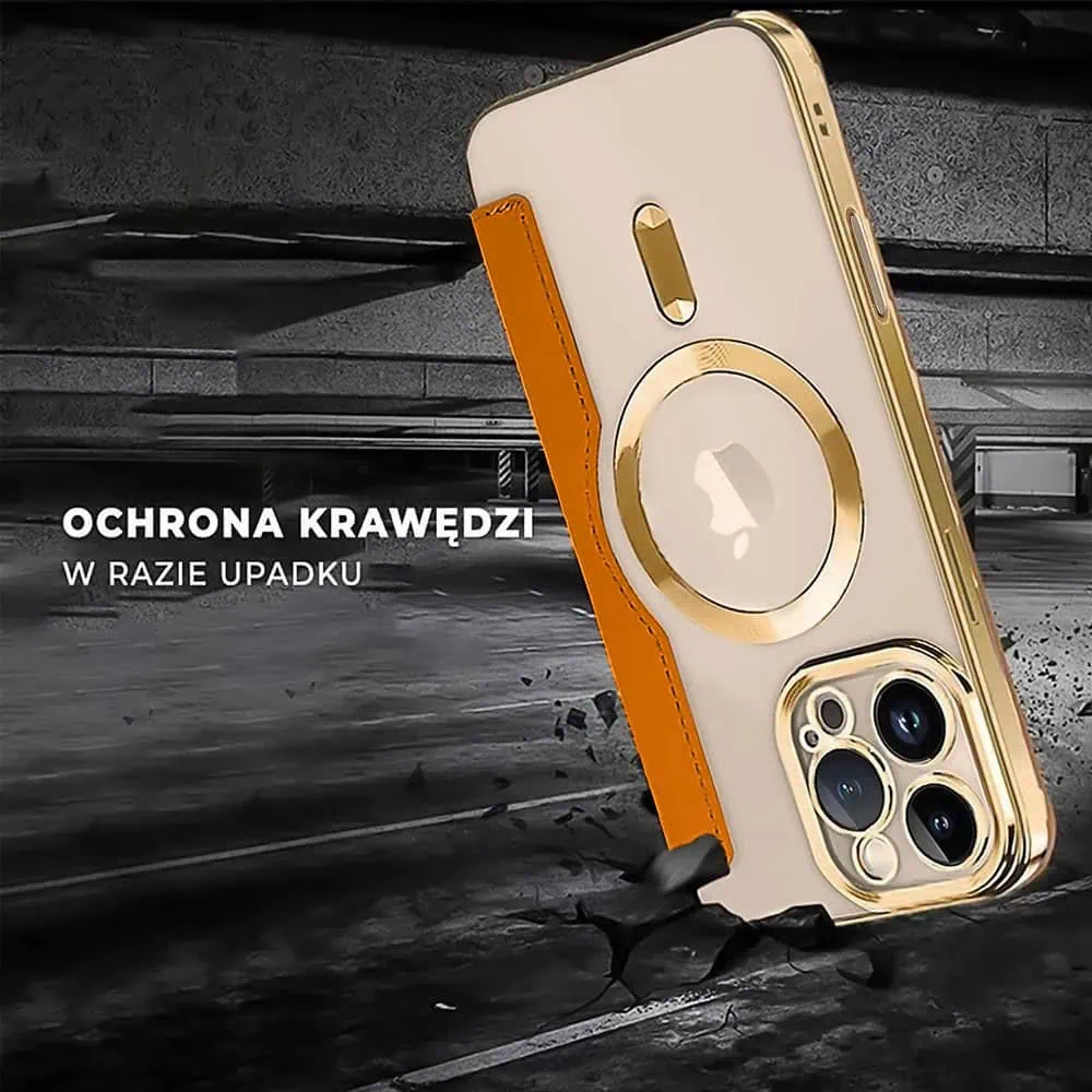 Etui do iPhone 16 Pro Max typu książka Book Magsafe Lens Protect, z klapką, złote (OUTLET)