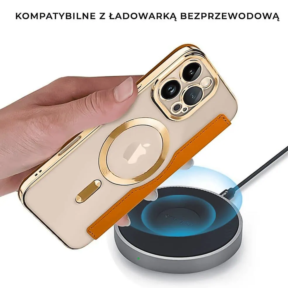 Etui do iPhone 16 Pro Max typu książka Book Magsafe Lens Protect, z klapką, złote (OUTLET)