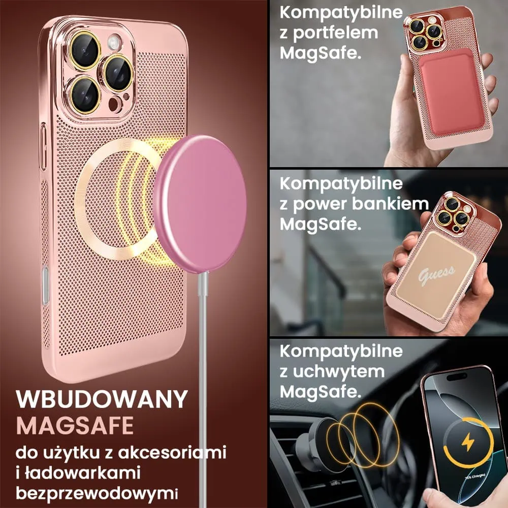 Etui do iPhone 16 Pro Max z Magsafe, cienkie, twarde, oddychające, z osłoną aparatu, różowe