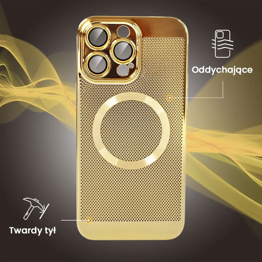 Etui do iPhone 16 Pro z Magsafe, cienkie, twarde, oddychające, z osłoną aparatu, złote (OUTLET)