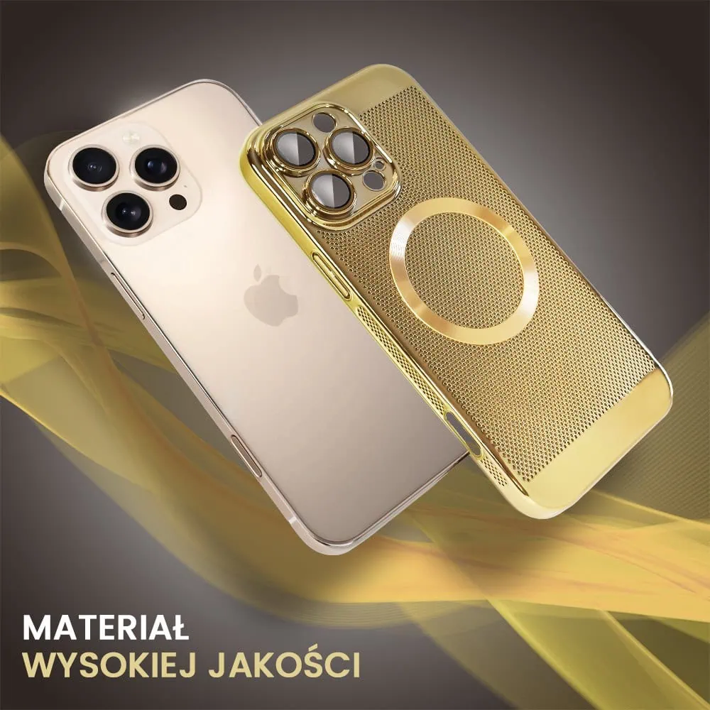 Etui do iPhone 16 Pro z Magsafe, cienkie, twarde, oddychające, z osłoną aparatu, złote (OUTLET)