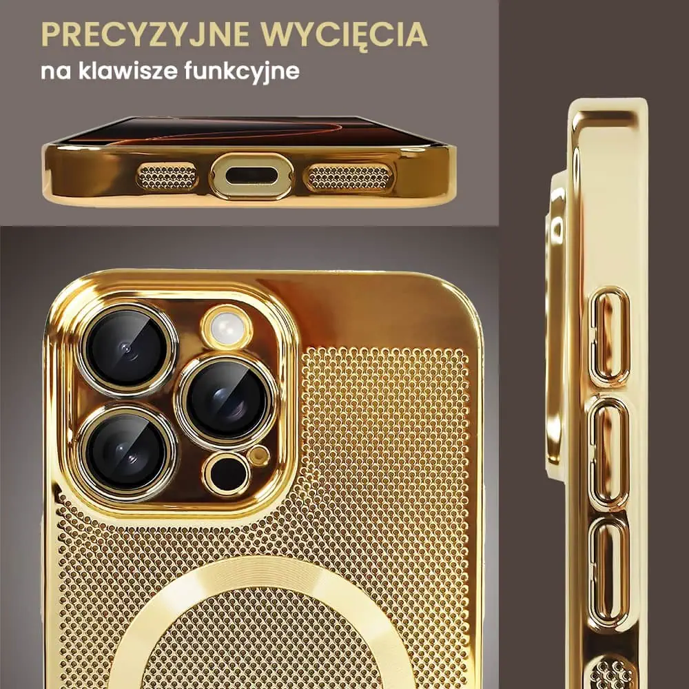 Etui do iPhone 16 Pro z Magsafe, cienkie, twarde, oddychające, z osłoną aparatu, złote (OUTLET)