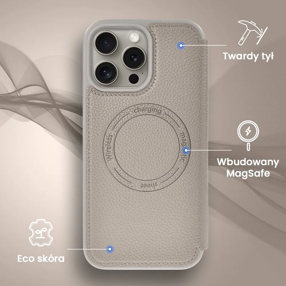 Etui do iPhone 16 Pro z klapką Solid MagSafe Book, typu książka, szare