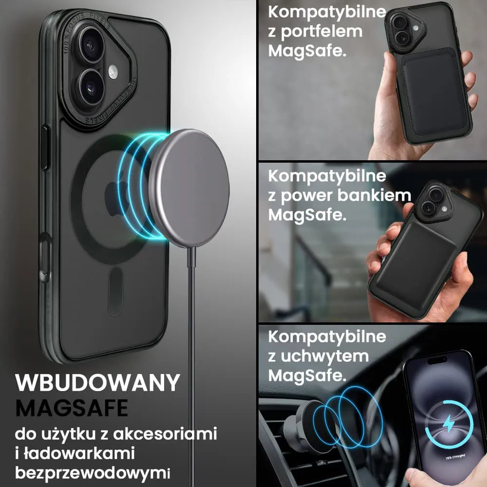 Etui do iPhone 16 cienkie, elastyczne, wzmocniona ramka, Titanium Finish, czarne