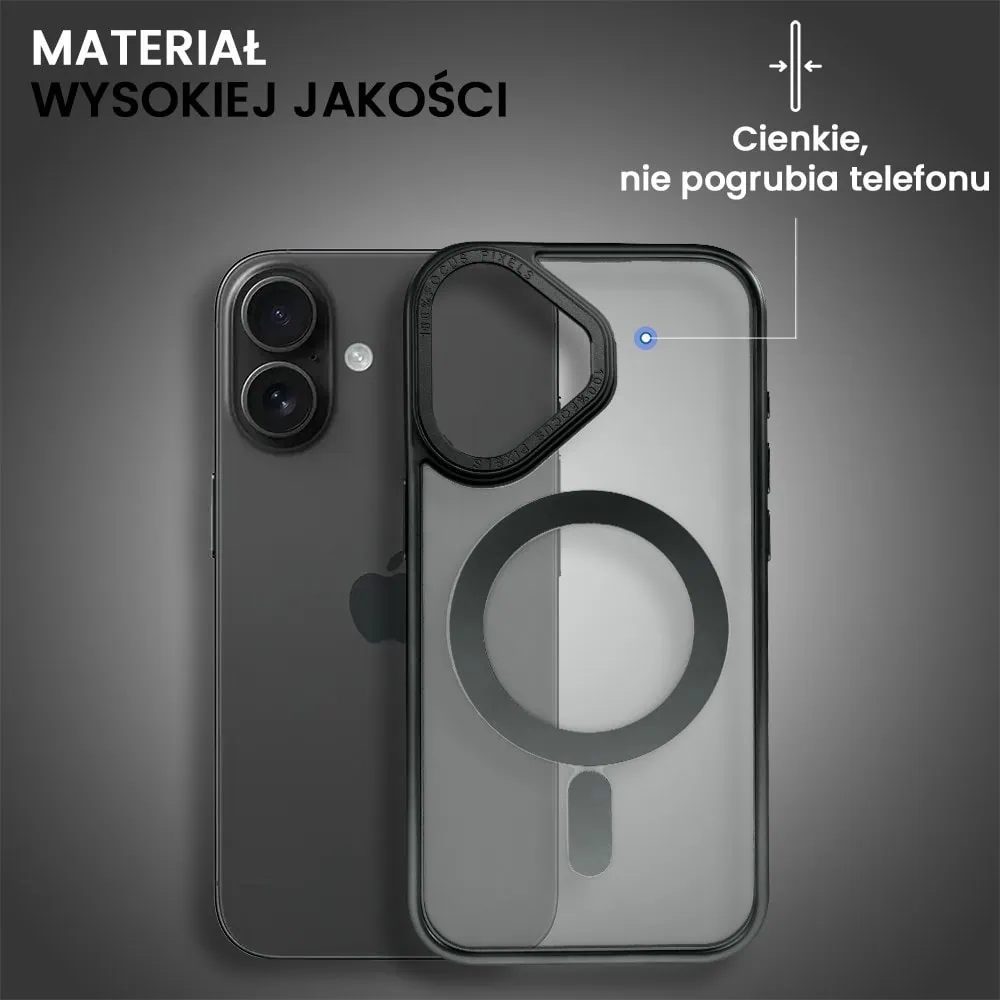 Etui do iPhone 16 cienkie, elastyczne, wzmocniona ramka, Titanium Finish, czarne
