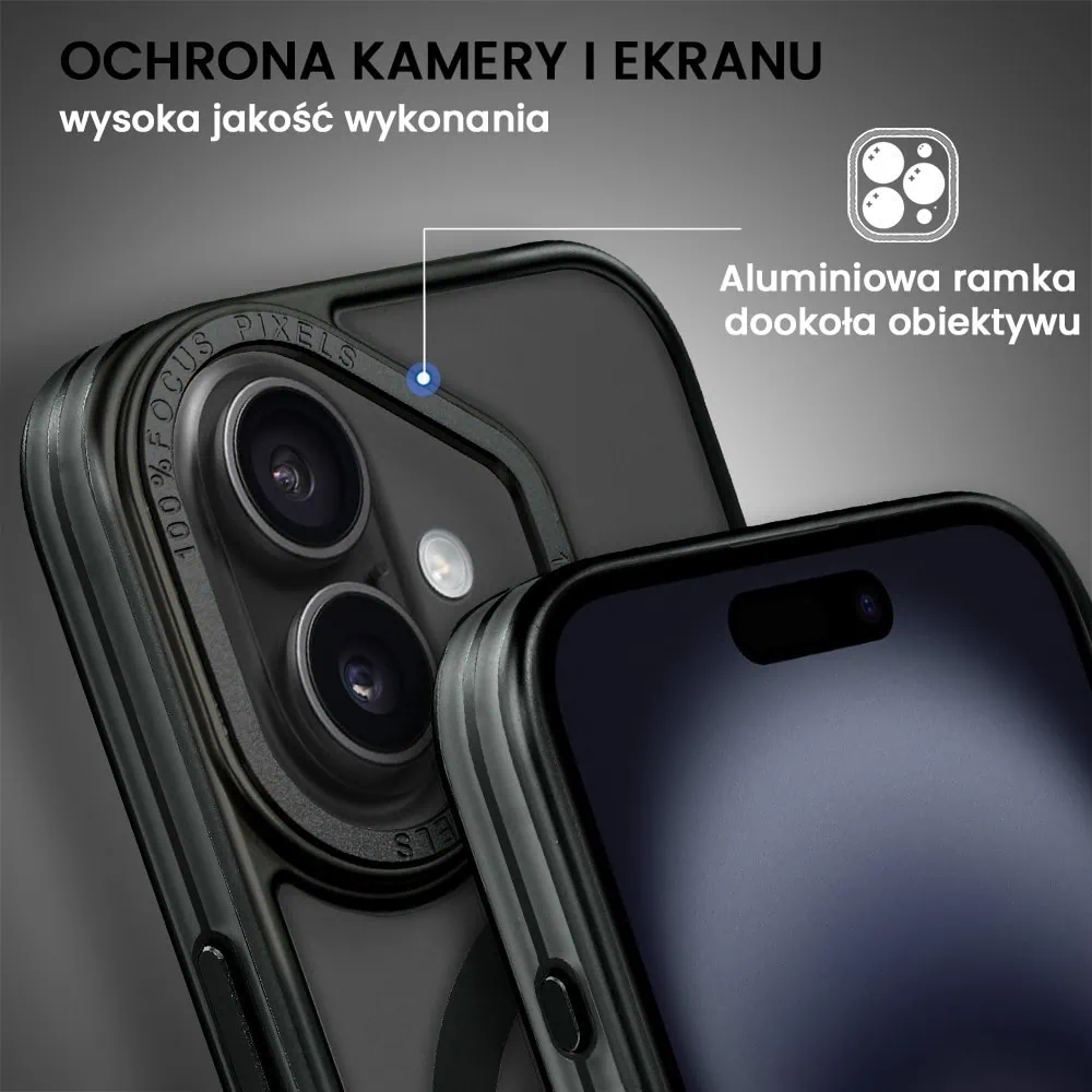 Etui do iPhone 16 cienkie, elastyczne, wzmocniona ramka, Titanium Finish, czarne