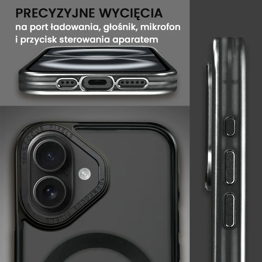 Etui do iPhone 16 cienkie, elastyczne, wzmocniona ramka, Titanium Finish, czarne
