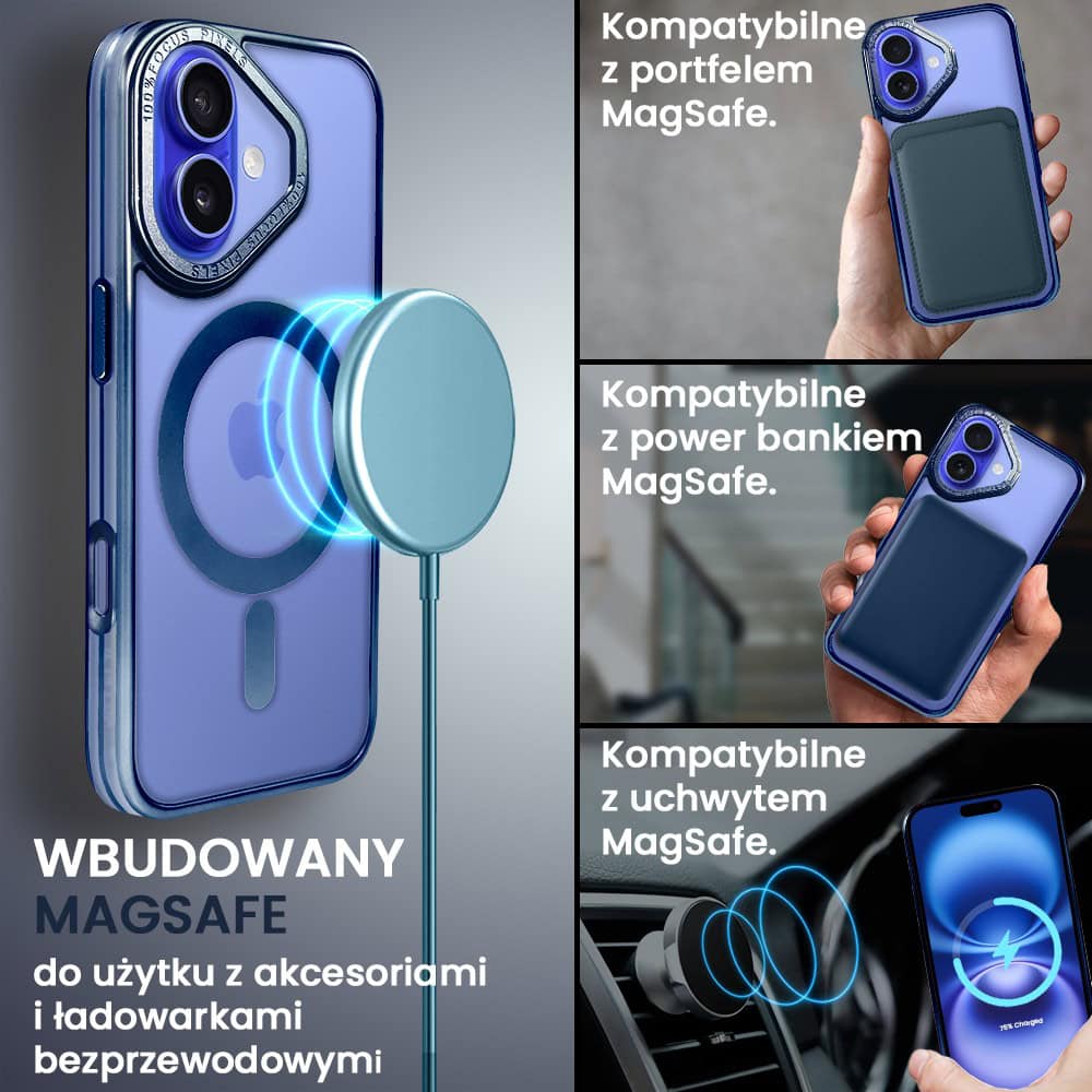 Etui do iPhone 16 cienkie, elastyczne, wzmocniona ramka, Titanium Finish, granatowe