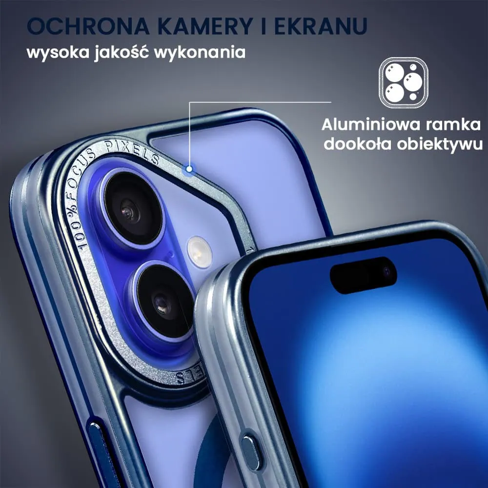 Etui do iPhone 16 cienkie, elastyczne, wzmocniona ramka, Titanium Finish, granatowe