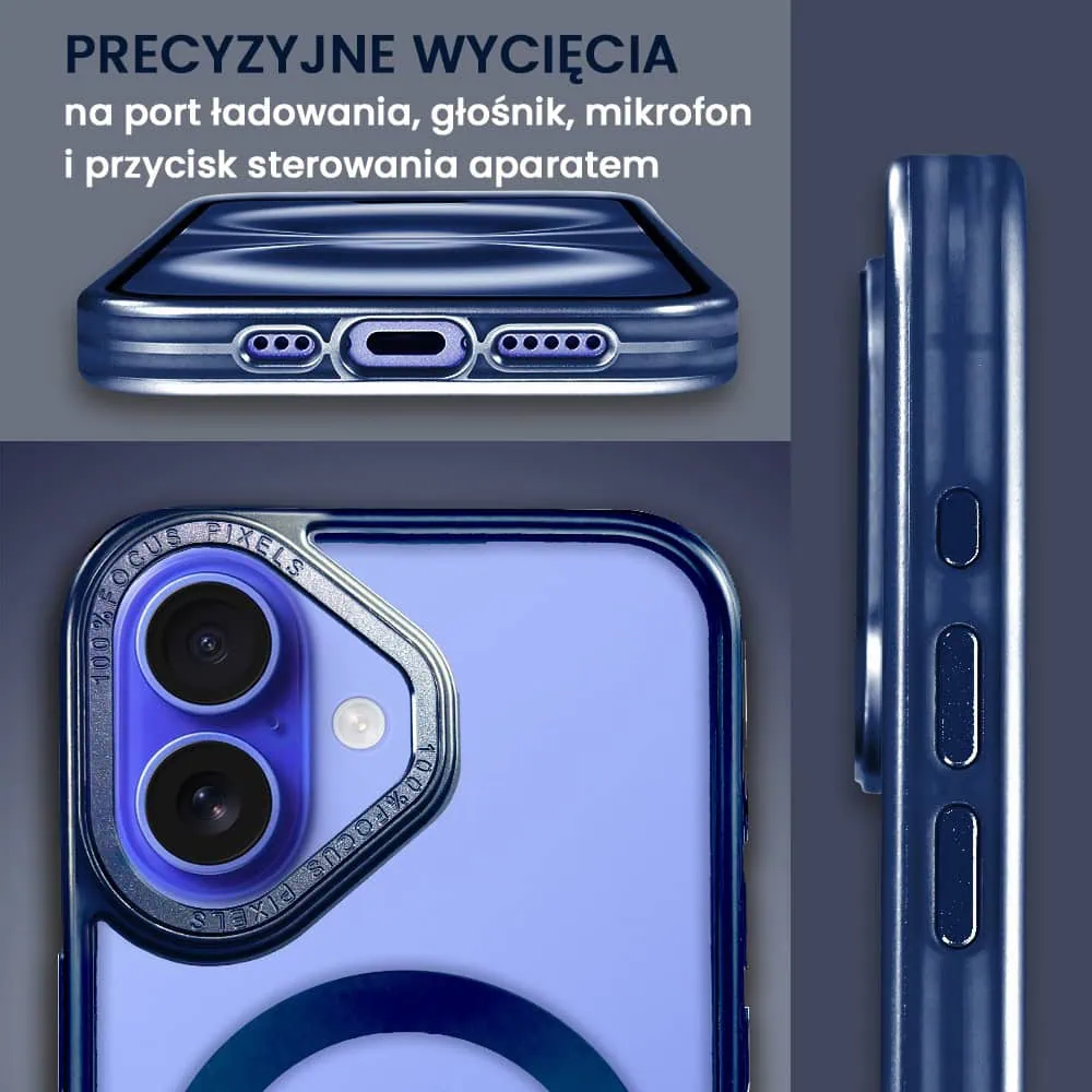Etui do iPhone 16 cienkie, elastyczne, wzmocniona ramka, Titanium Finish, granatowe