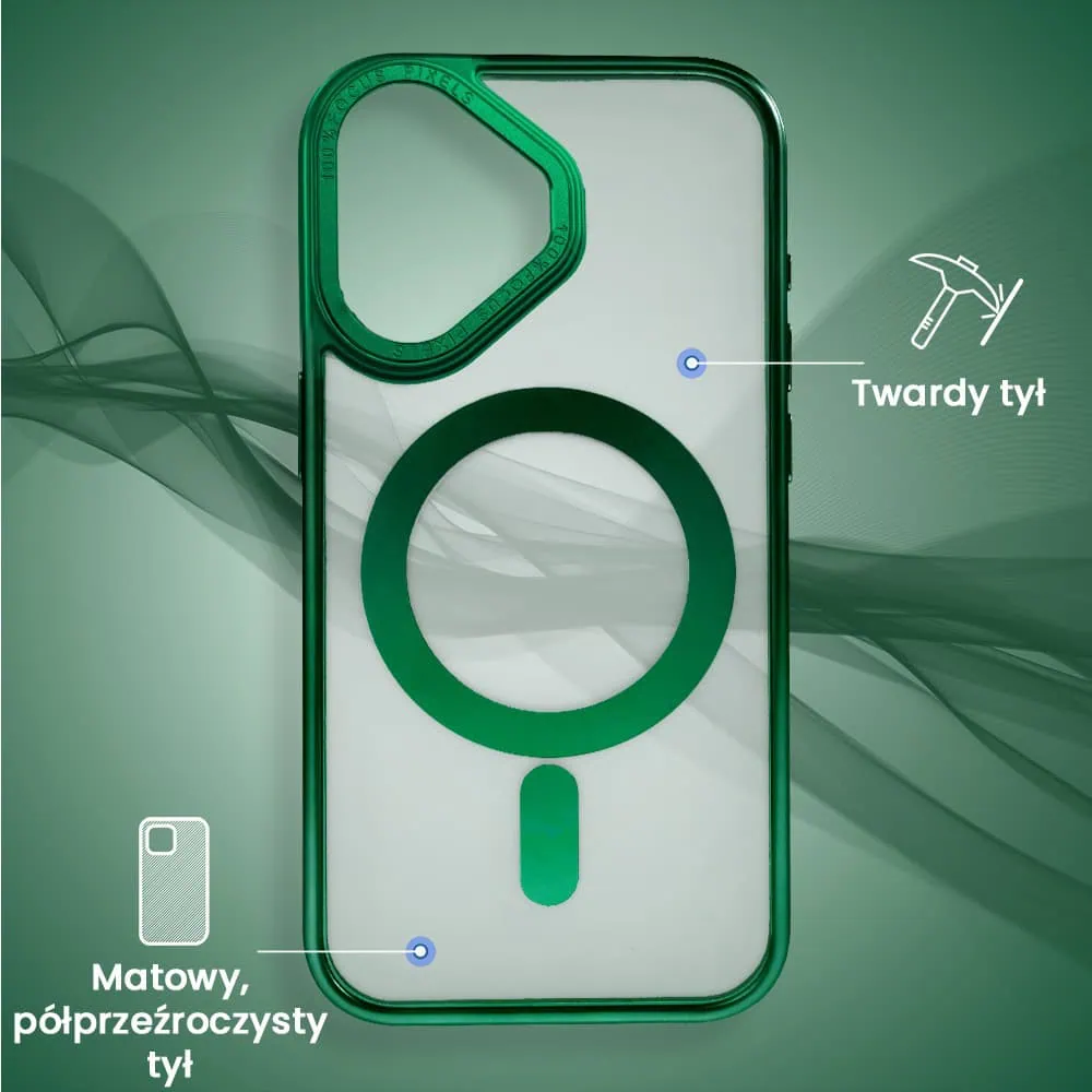 Etui do iPhone 16 Plus cienkie, elastyczne, wzmocniona ramka, Titanium Finish, zielone