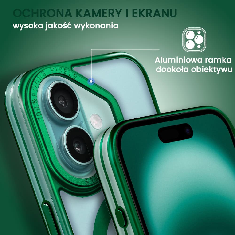 Etui do iPhone 16 Plus cienkie, elastyczne, wzmocniona ramka, Titanium Finish, zielone