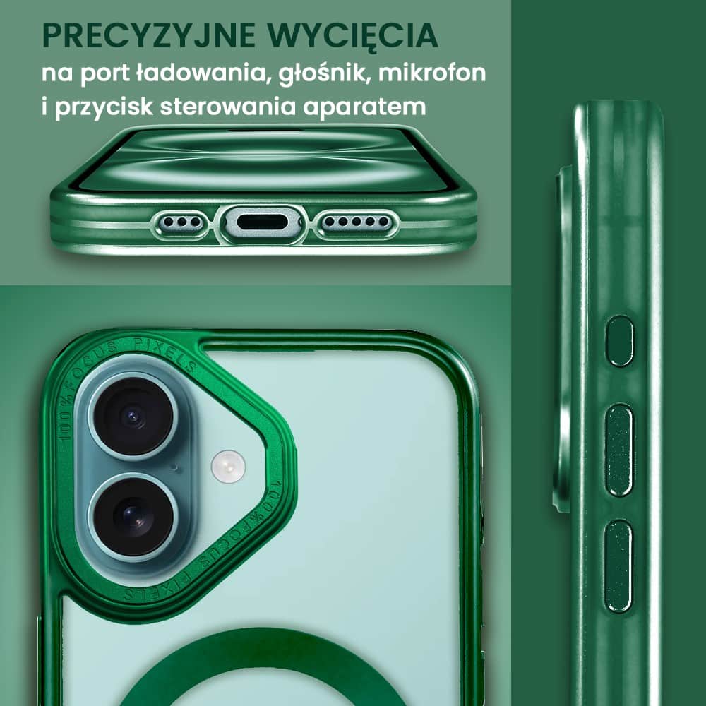 Etui do iPhone 16 Plus cienkie, elastyczne, wzmocniona ramka, Titanium Finish, zielone