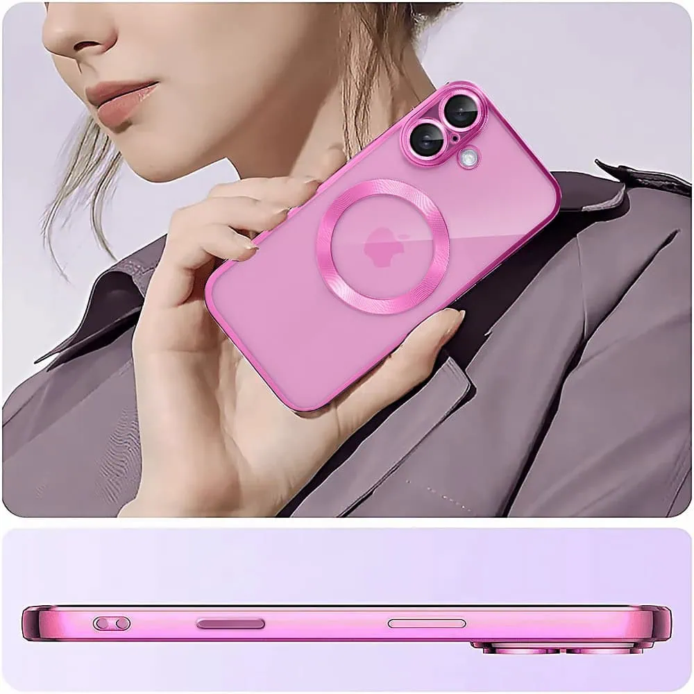 Etui do iPhone 16 Slim Protect Full Cover MagSafe Hard Back, twardy tył, przeźroczyste, różowe