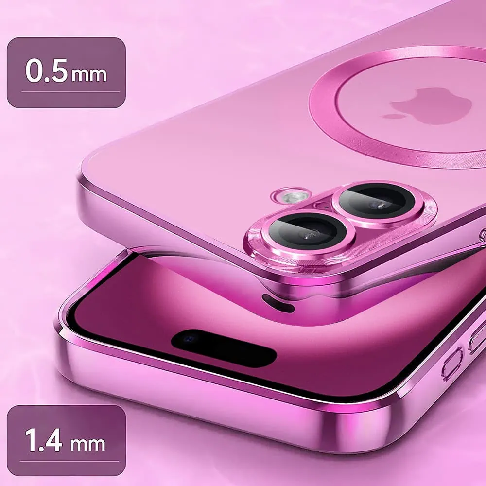 Etui do iPhone 16 Slim Protect Full Cover MagSafe Hard Back, twardy tył, przeźroczyste, różowe