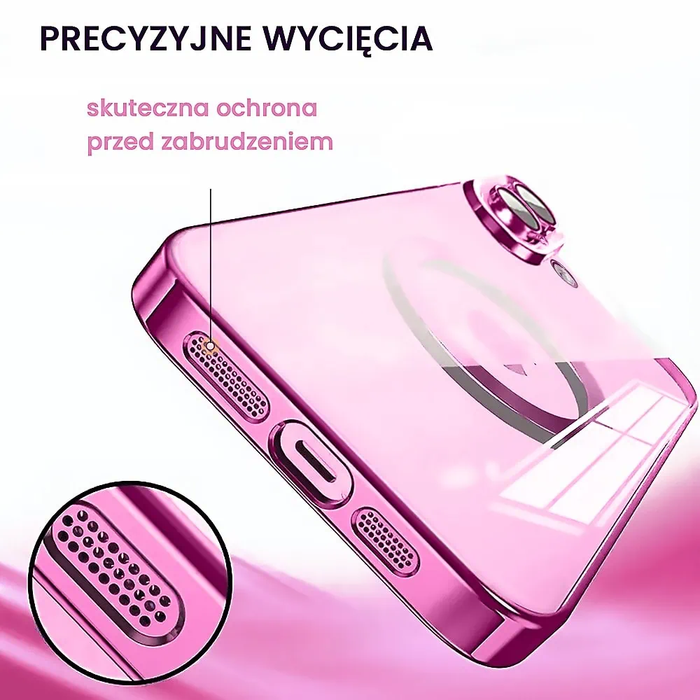 Etui do iPhone 16 Slim Protect Full Cover MagSafe Hard Back, twardy tył, przeźroczyste, różowe