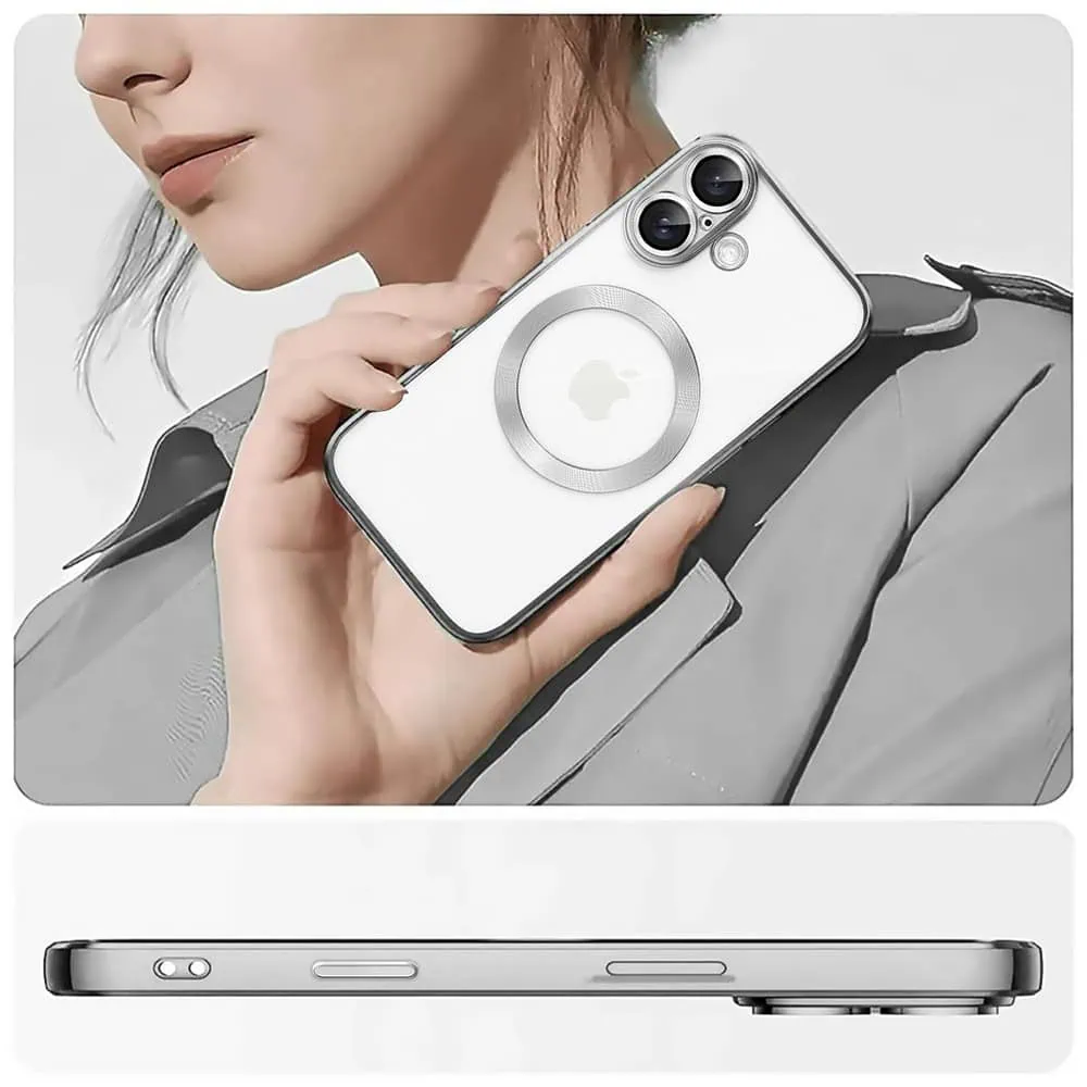 Etui do iPhone 16 Slim Protect Full Cover MagSafe Hard Back, twardy tył, przeźroczyste, srebrne