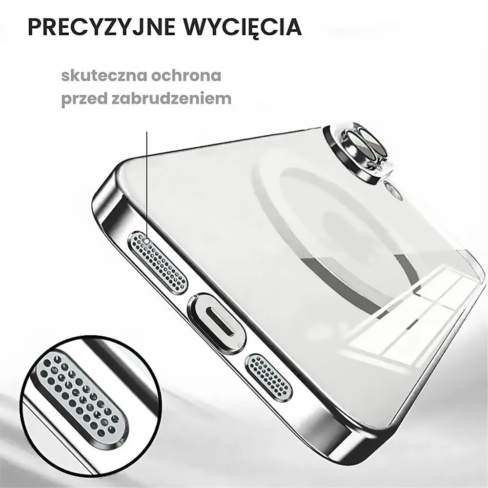 Etui do iPhone 16 Slim Protect Full Cover MagSafe Hard Back, twardy tył, przeźroczyste, srebrne