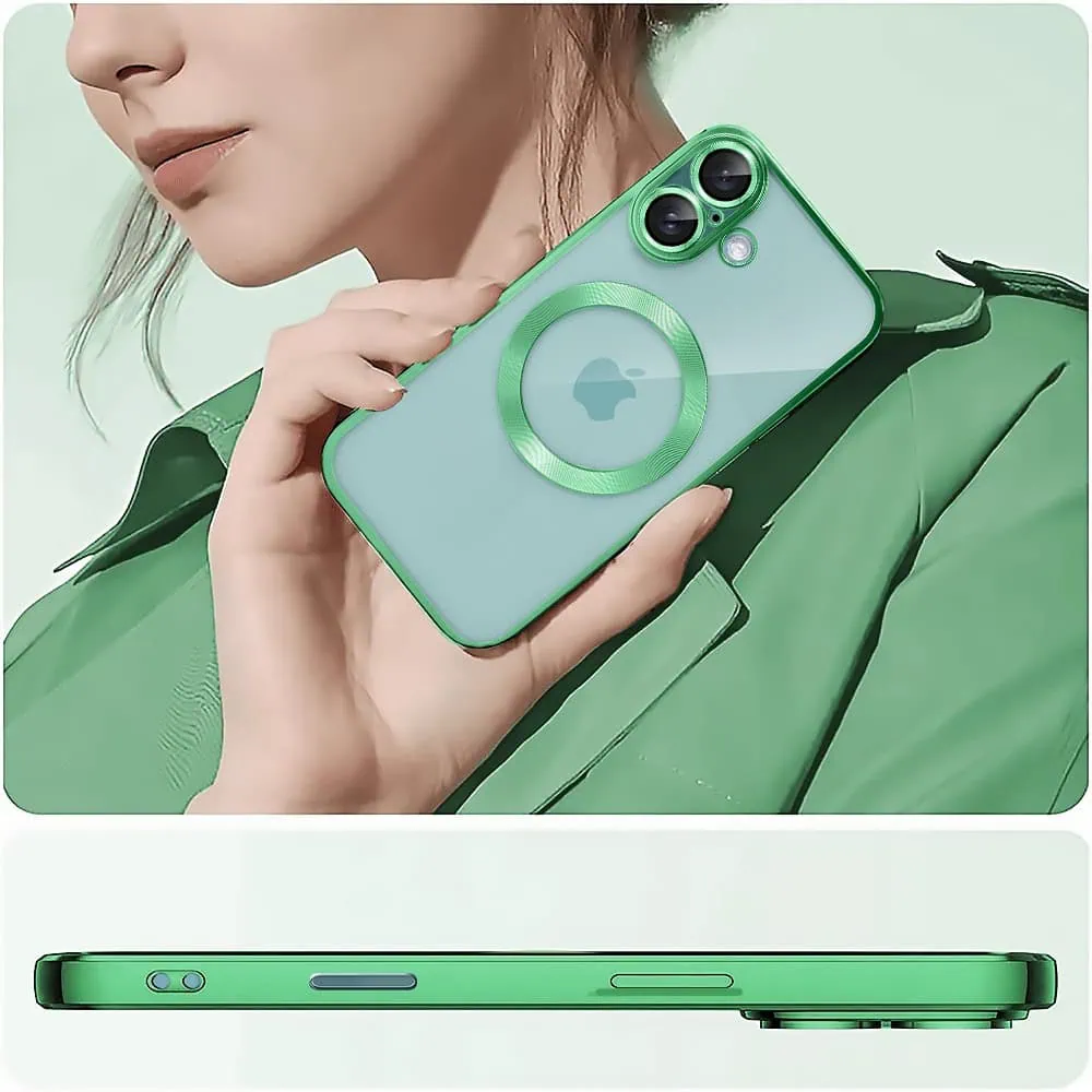 Etui do iPhone 16 Plus Slim Protect Full Cover MagSafe Hard Back, twardy tył, przeźroczyste, zielone