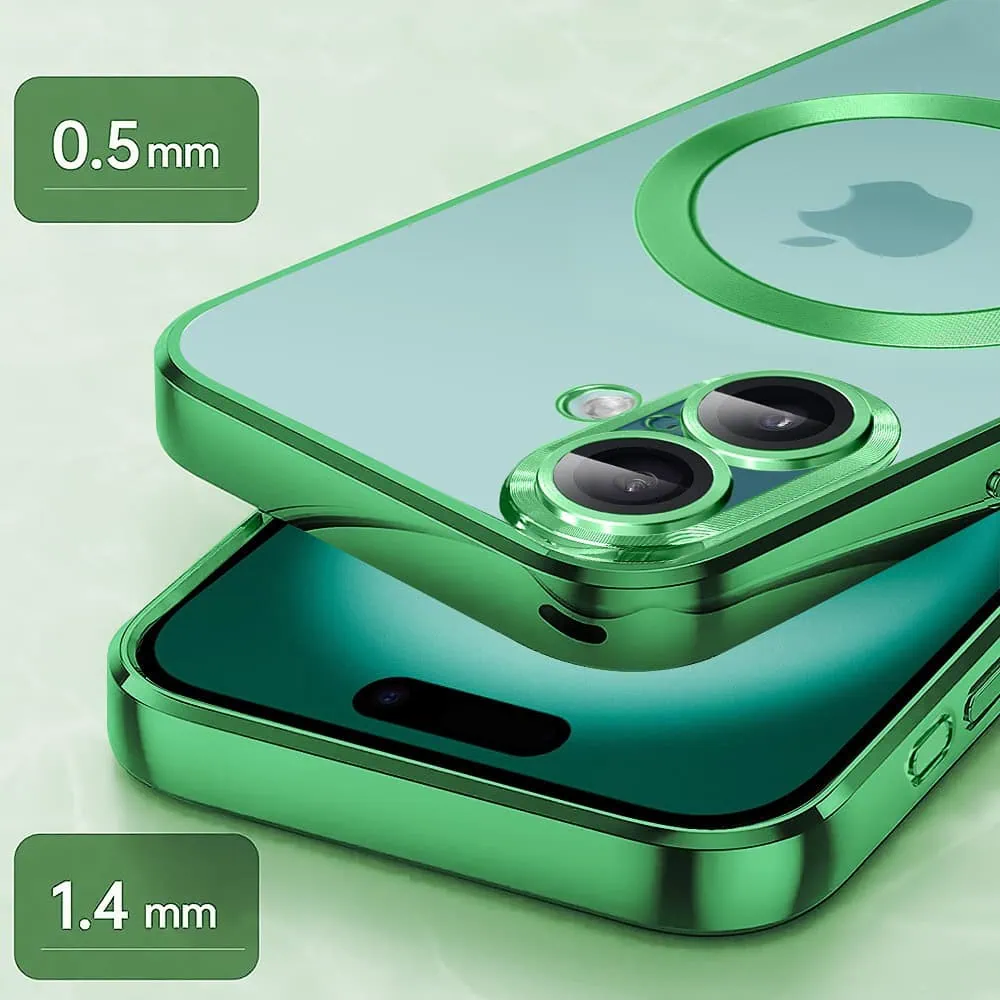 Etui do iPhone 16 Plus Slim Protect Full Cover MagSafe Hard Back, twardy tył, przeźroczyste, zielone