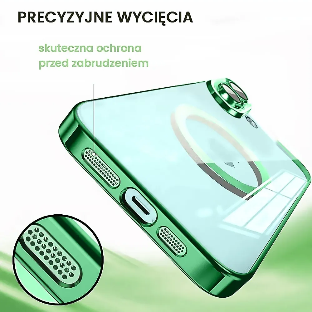 Etui do iPhone 16 Plus Slim Protect Full Cover MagSafe Hard Back, twardy tył, przeźroczyste, zielone