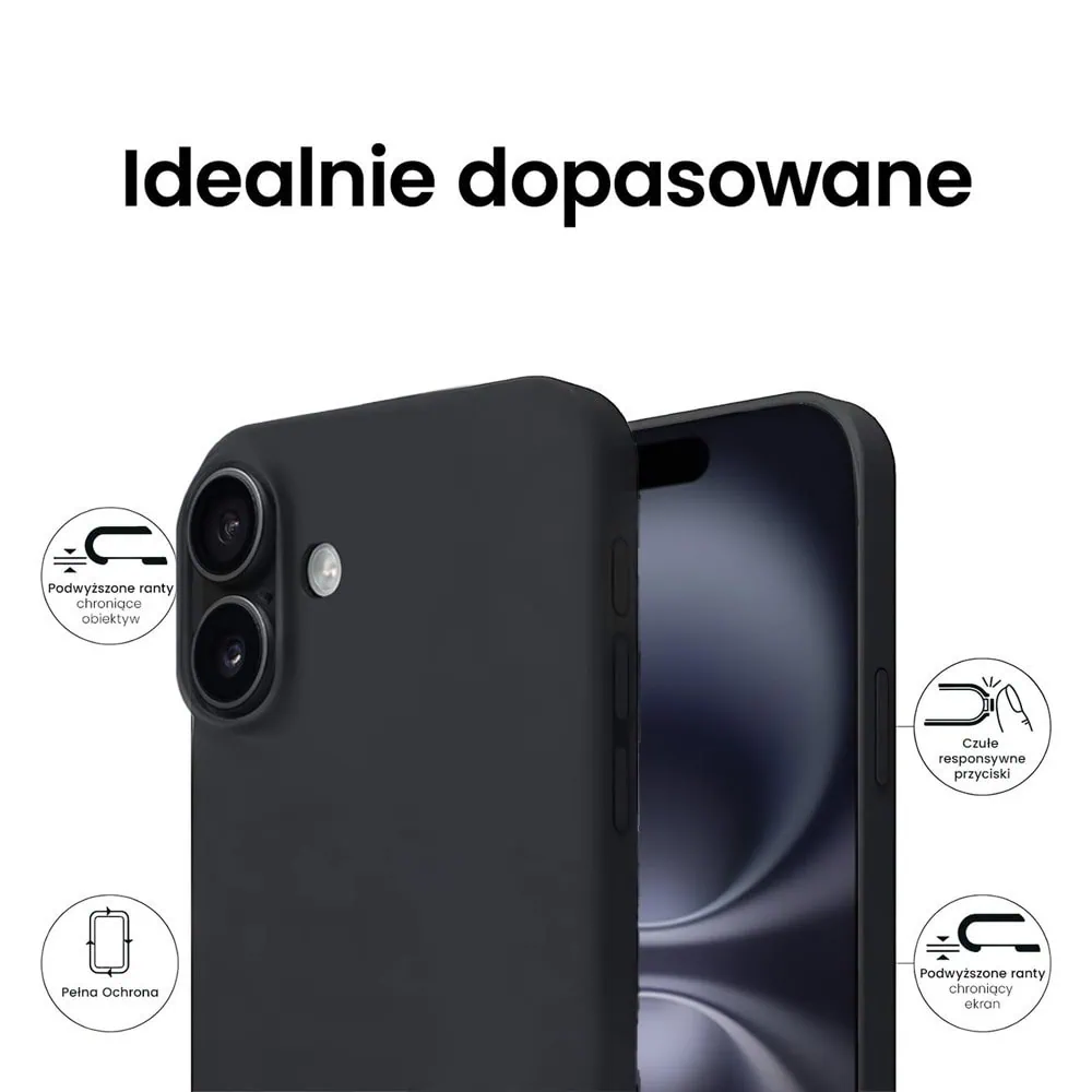 Etui do iPhone 16 Plus Soft Lux matowe z mikrofibrą, trójwarstwowa ochrona, czarne