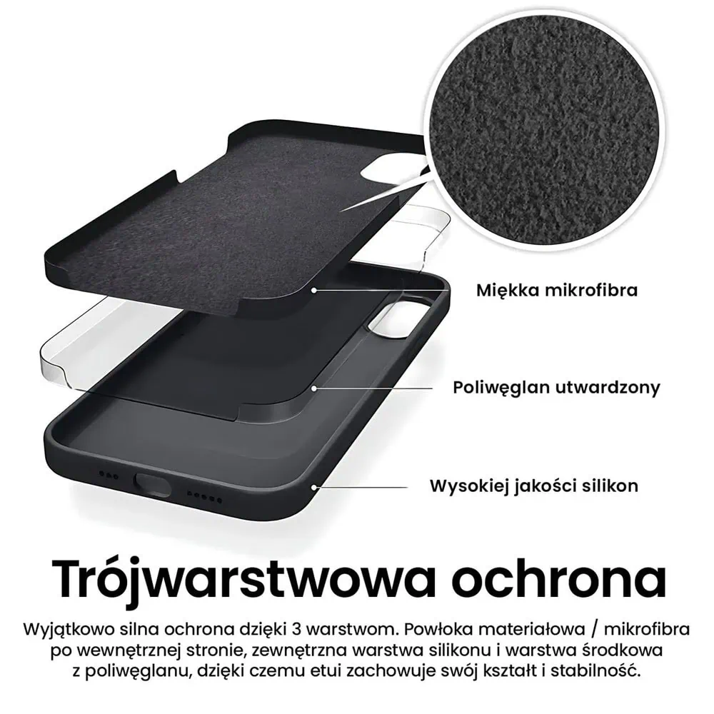 Etui do iPhone 16 Plus Soft Lux matowe z mikrofibrą, trójwarstwowa ochrona, czarne