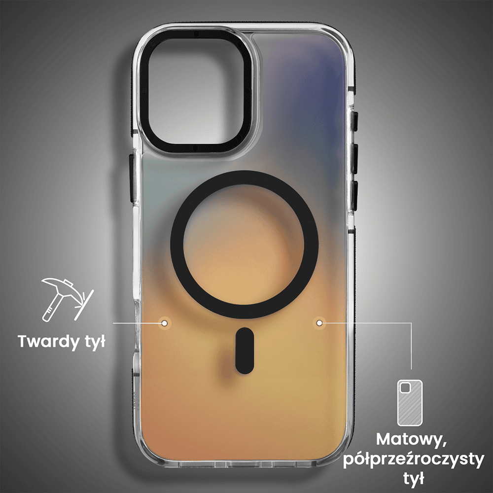 Etui do iPhone 16 Sunrise Fusion Grip z MagSafe, nieślizgające, metalowa osłona, czarne