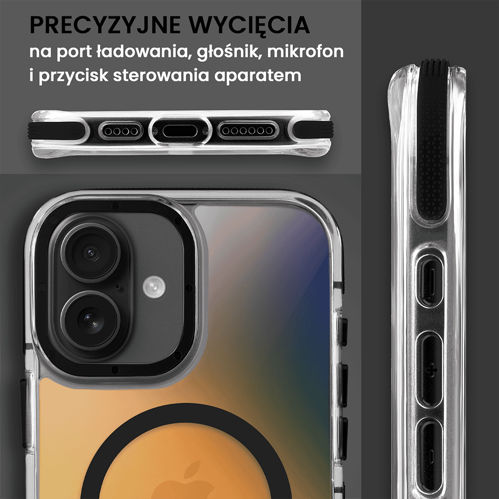 Etui do iPhone 16 Sunrise Fusion Grip z MagSafe, nieślizgające, metalowa osłona, czarne