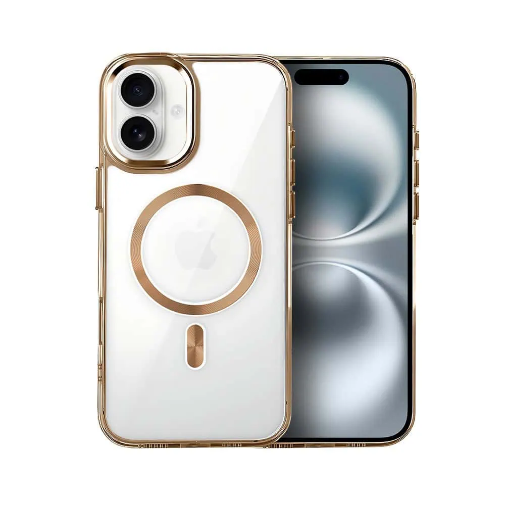 Etui do iPhone 16 Plus Super Hybrid z MagSafe, twardy tył, metalowe ozdoby, tytan pustynny