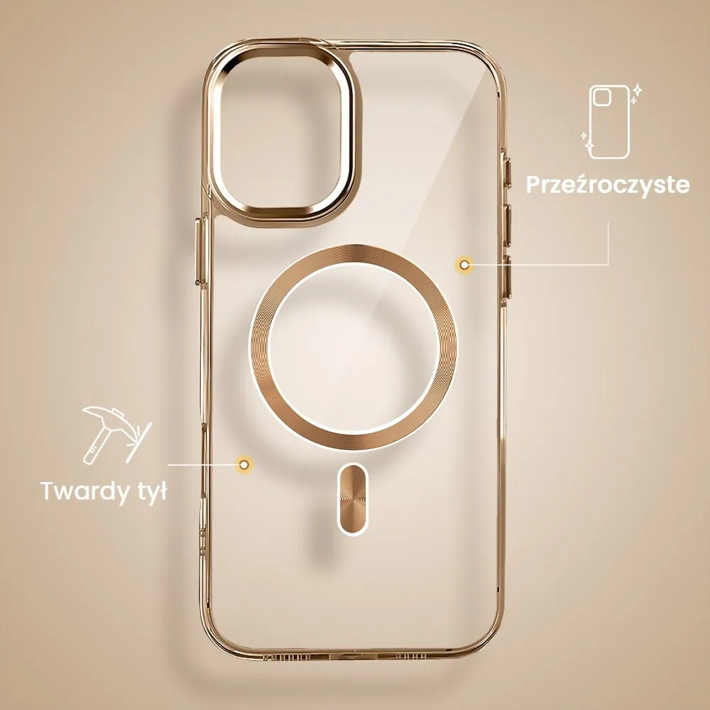 Etui do iPhone 16 Plus Super Hybrid z MagSafe, twardy tył, metalowe ozdoby, tytan pustynny