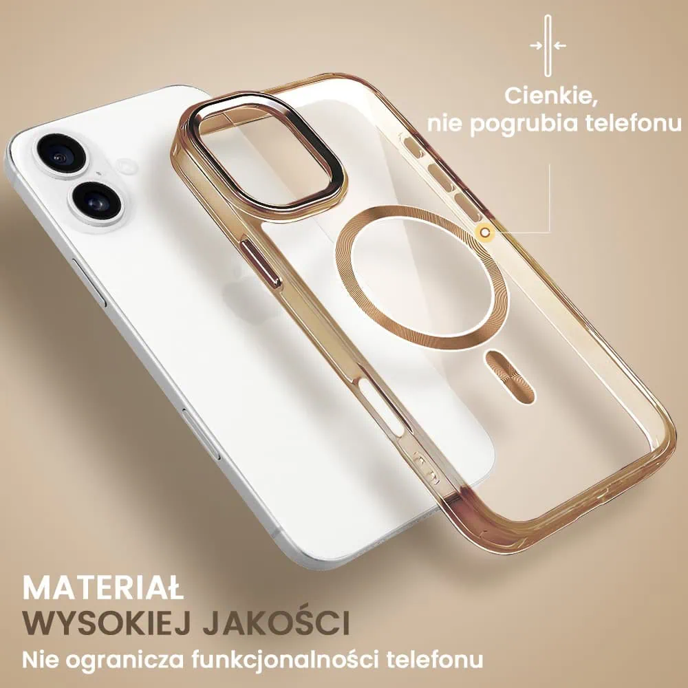 Etui do iPhone 16 Plus Super Hybrid z MagSafe, twardy tył, metalowe ozdoby, tytan pustynny