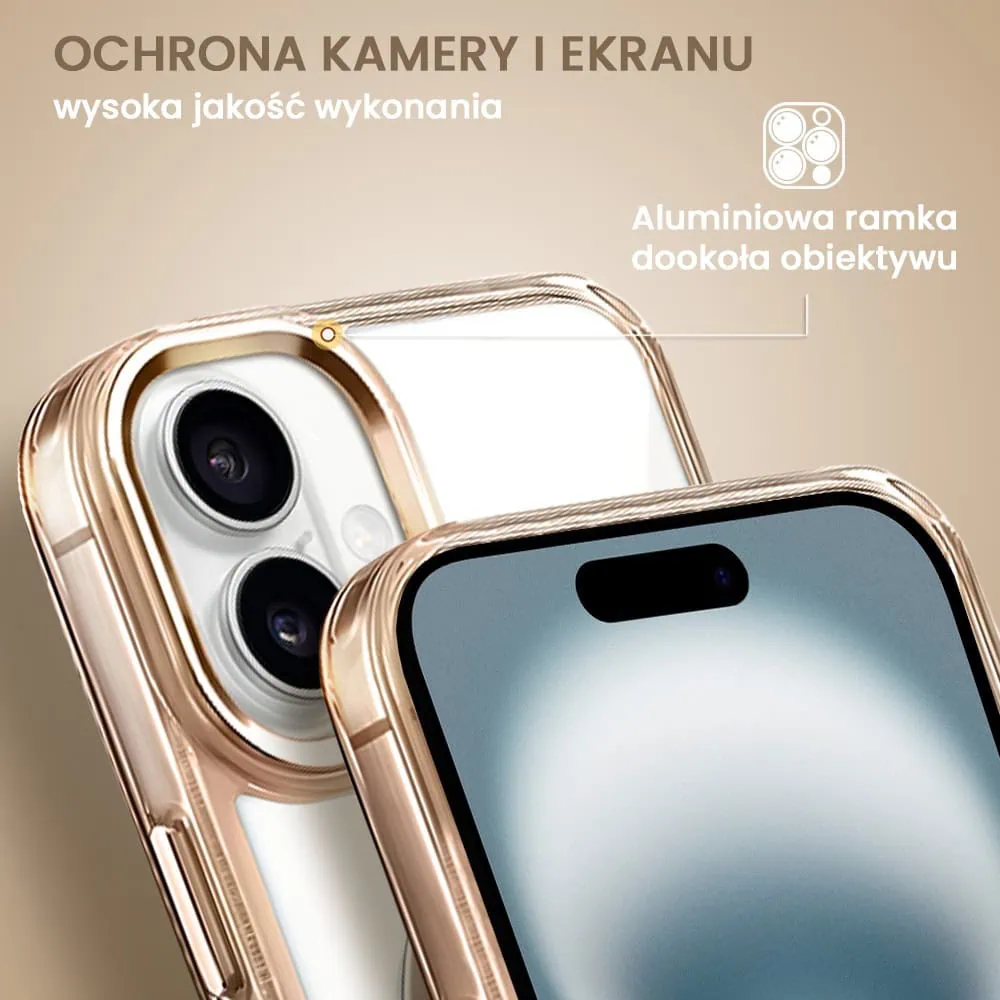 Etui do iPhone 16 Plus Super Hybrid z MagSafe, twardy tył, metalowe ozdoby, tytan pustynny