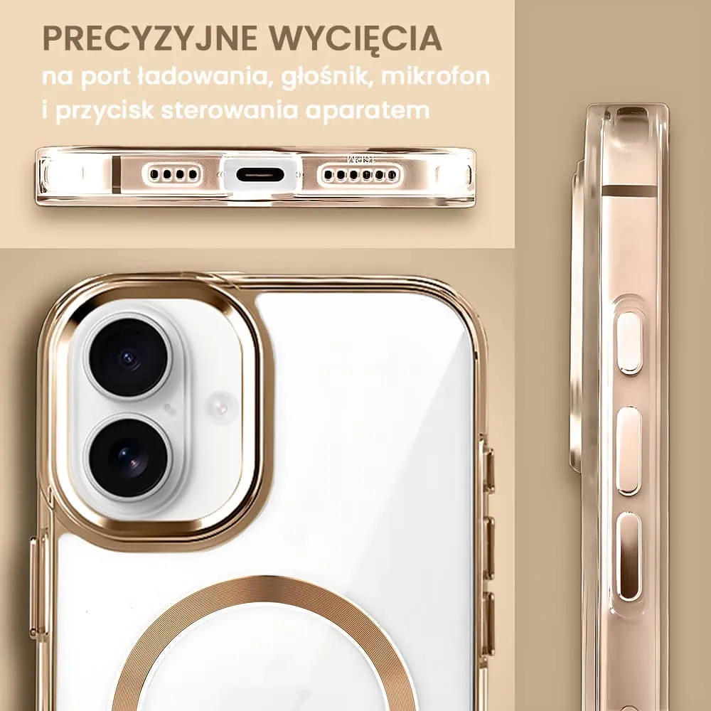 Etui do iPhone 16 Plus Super Hybrid z MagSafe, twardy tył, metalowe ozdoby, tytan pustynny