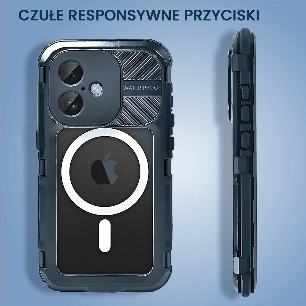 Etui do iPhone 16 TOTAL Protect z Magsafe, wodoodporne, metalowe, przeźroczyste, czarne