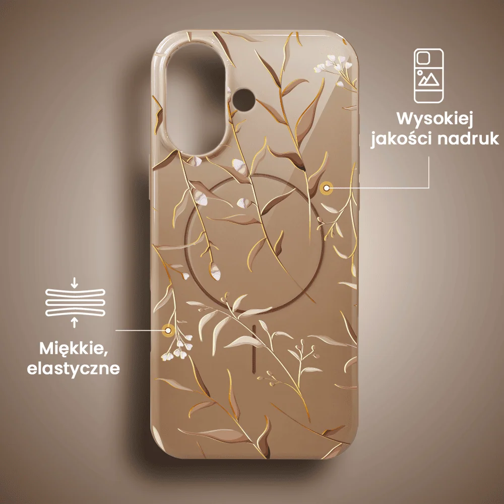 Etui do iPhone 16 Plus, elastyczne, z MagSafe, Złocisty Ogród, beżowe